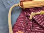 Vacuuming Girlfriend's Pink Ghost Whisperer Down Jacket with vintage Electrolux 2/16
