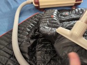 Vacuuming Dark Shark Ghost Whisperer Down Jacket with Vintage Electrolux Vacuum Cleaner 10/16