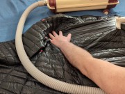 Vacuuming Dark Shark Ghost Whisperer Down Jacket with Vintage Electrolux Vacuum Cleaner 5/16