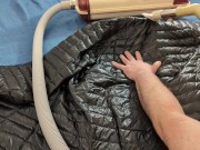 Vacuuming Dark Shark Ghost Whisperer Down Jacket with Vintage Electrolux Vacuum Cleaner 7/16