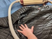Vacuuming Dark Shark Ghost Whisperer Down Jacket with Vintage Electrolux Vacuum Cleaner 8/16