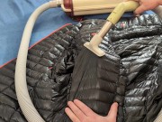 Vacuuming Dark Shark Ghost Whisperer Down Jacket with Vintage Electrolux Vacuum Cleaner 9/16