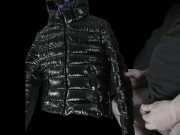 Big Cumshot on my Girlfriend's Luxurious Black 'R' Super soft Shiny Down Jacket !! 3/16