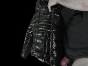 Big Cumshot on my Girlfriend's Luxurious Black 'R' Super soft Shiny Down Jacket !! 5/16