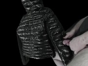 Big Cumshot on my Girlfriend's Luxurious Black 'R' Super soft Shiny Down Jacket !! 7/16