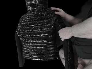 Big Cumshot on my Girlfriend’s Luxurious Black ‘R’ Super soft Shiny Down Jacket !!