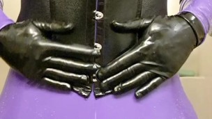 rubber and vinyl sounds, mono asmr, trans rubberdoll touching herself after shower