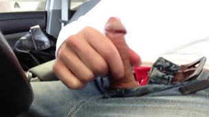 Jerking in car before the gym. I get caught and have to re-start wanking, jeans boxers and belt.