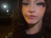 19 years old girl get her first public facial and cumwalk