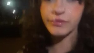 19 years old girl get her first public facial and cumwalk