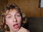 POV hot teen gives sloppy blowjob (licks cum off toes in full video on onlyfans!) 6/16