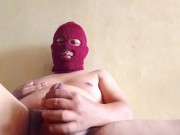 Fat Asian guy in red mask jerking off to cumshot 6/16