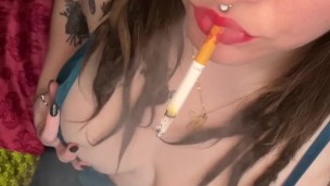 Smoking Close Up - Smoking Reds With Red Lips