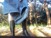 Girl takes off her shorts and panties and pees in the forest 13/16