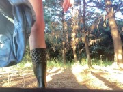 Girl takes off her shorts and panties and pees in the forest 3/16