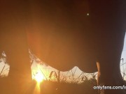 girl peeing with the sunset in the field 1/16