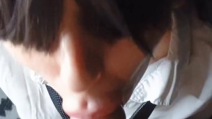 Dirty cheating slut sucks dick while husband at work
