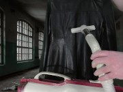 Vacuuming Girlfriend's Italian Leather Cute Jacket with vintage Electrolux Vacuum Cleaner 10/16