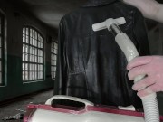 Vacuuming Girlfriend's Italian Leather Cute Jacket with vintage Electrolux Vacuum Cleaner 11/16