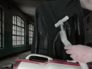 Vacuuming Girlfriend's Italian Leather Cute Jacket with vintage Electrolux Vacuum Cleaner 12/16