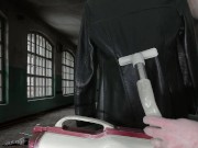 Vacuuming Girlfriend's Italian Leather Cute Jacket with vintage Electrolux Vacuum Cleaner 13/16