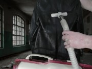 Vacuuming Girlfriend's Italian Leather Cute Jacket with vintage Electrolux Vacuum Cleaner 15/16