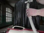 Vacuuming Girlfriend's Italian Leather Cute Jacket with vintage Electrolux Vacuum Cleaner 4/16