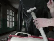 Vacuuming Girlfriend's Italian Leather Cute Jacket with vintage Electrolux Vacuum Cleaner 5/16