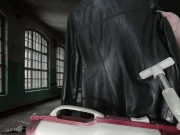 Vacuuming Girlfriend's Italian Leather Cute Jacket with vintage Electrolux Vacuum Cleaner 6/16