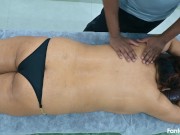 French Cute girl taking hot massage from asian boy