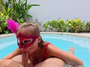 Little Slut Sucks Cock, Deepthroat in a Swimming Pool with Messy Facial 2/16