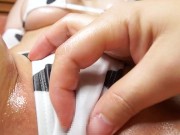 【大量中出し】巨乳女子大生がえっちなオイルマッサージで連続でイキまくる