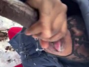 Sloppy bitch deepthroating in the snow anytime anywhere (cumshot ending)follow her onlyfans for more 13/16