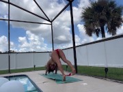 Sexy neighbor yoga instructor stretching by pool 10/16