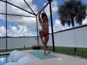 Sexy neighbor yoga instructor stretching by pool 7/16