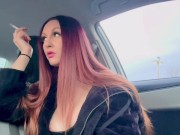 Italian Long Hair Big boobs Hot Milf Artemisia Love Smoking Cigarette In the car Nipple Flashing 10/16