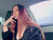 Italian Long Hair Big boobs Hot Milf Artemisia Love Smoking Cigarette In the car Nipple Flashing 11/16