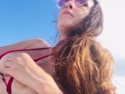 Italian Horny Big Tits Milf Artemisia Love wearing a Micro Bikini and Flashing her tits Public Beach 15/16