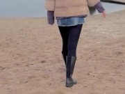 Walking along the beach without panties. 4/16