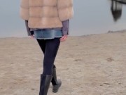 Walking along the beach without panties. 5/16