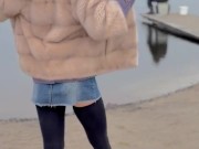 Walking along the beach without panties. 6/16