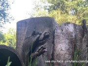 Girl uses a log as a toilet to pee