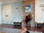 Teen dancing in metallic strappy bikini strip until you bust a nut 7/16