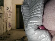 Cumshot on Girlfriend's PZ Soft Silver Down Jacket 9/16