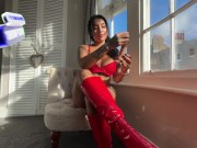 JOI with Yasmina Khan - Try not to blow your load early as I tease you in red PVC! 4/16