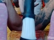 420 smoking while Bouncing on the horse cock - Screenshot 1 of 16 - Shaved Pussy