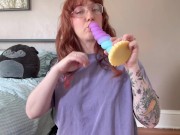 Horny redhead bounces on her unicorn dildo until she SOAKS the floor 4/16