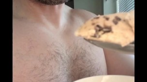 Guy cums on ice cream and eats it