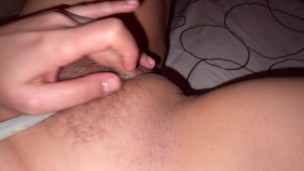 I caress my hairy pussy under my panties and get an orgasm