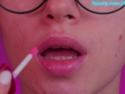 Close blowjob with lip gloss with juicy cum on  tongue 1/16